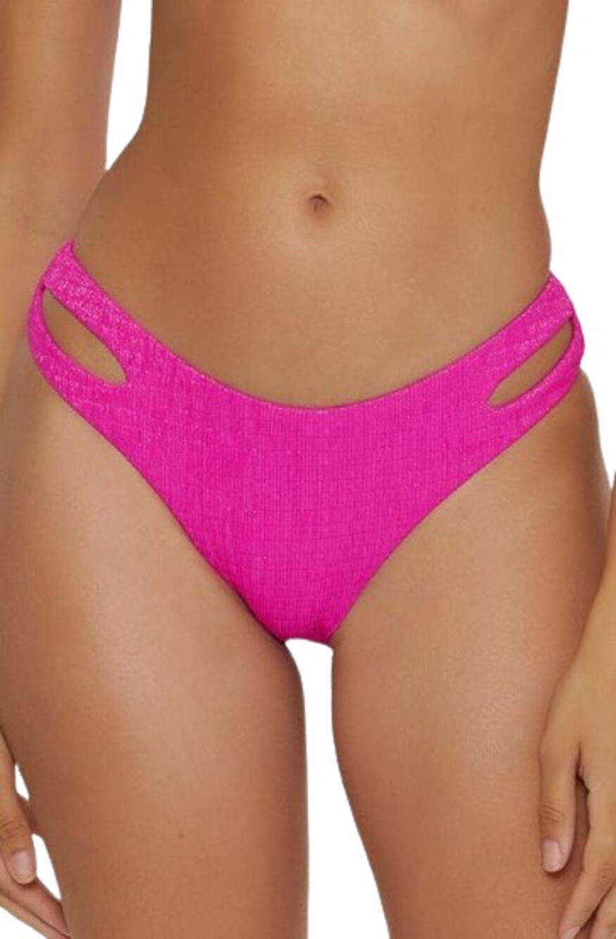 BECCA Women's Luminous Hipster Bikini Bottom Small Vivid Pink Cut Out Swim NWT